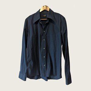 JIL SANDER - Navy stretch broad collar shirt - Sz 16 / 41